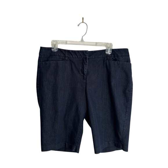 7th Ave New York & Co. Sz 14 Stretch Denim Dressy Shorts Jean Bermuda Dark Wash - Picture 13 of 13